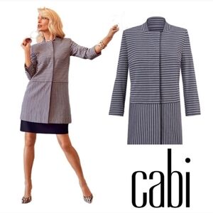 Cabi Dappled Gray Navy Striped Car Coat. Size M